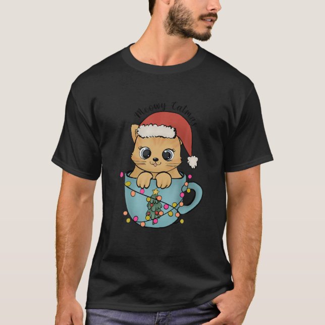 T-shirt Noël Meowy Catmas Arbre Lumières Amoureux des chat (Devant)