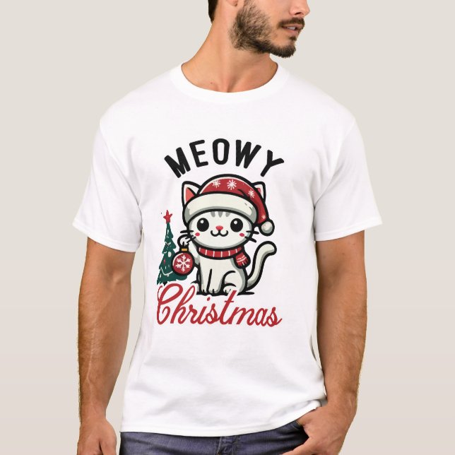T-shirt Noël Meowy - Festive Festive Fête de Chat Holiday (Devant)