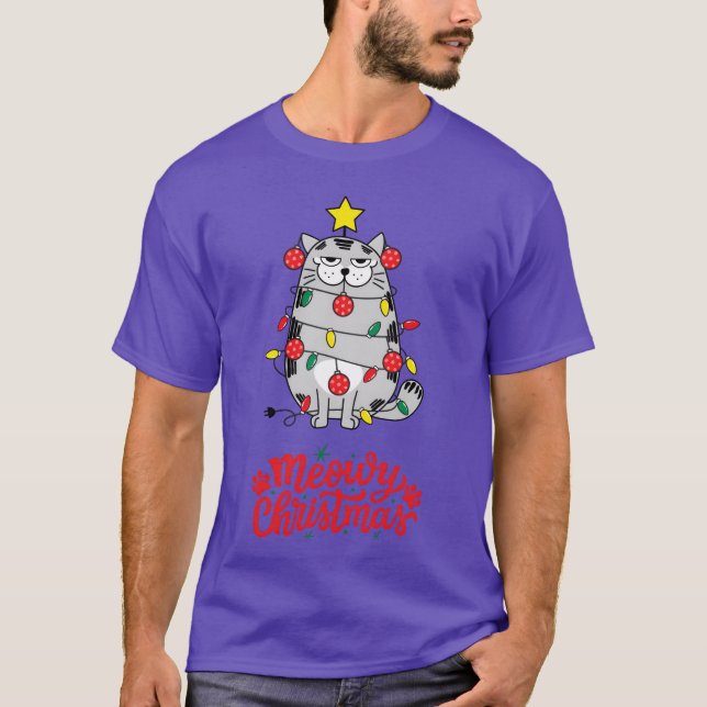 T-shirt Noël Meowy Noël Funny Chat (Devant)