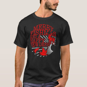 T-shirt Noël Merry Fishmas Happy New Deer Fisherman H