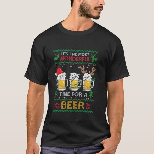 T-shirt Noël Merveilleux Temps Pour Une Bière Grosse Swea  (Devant)