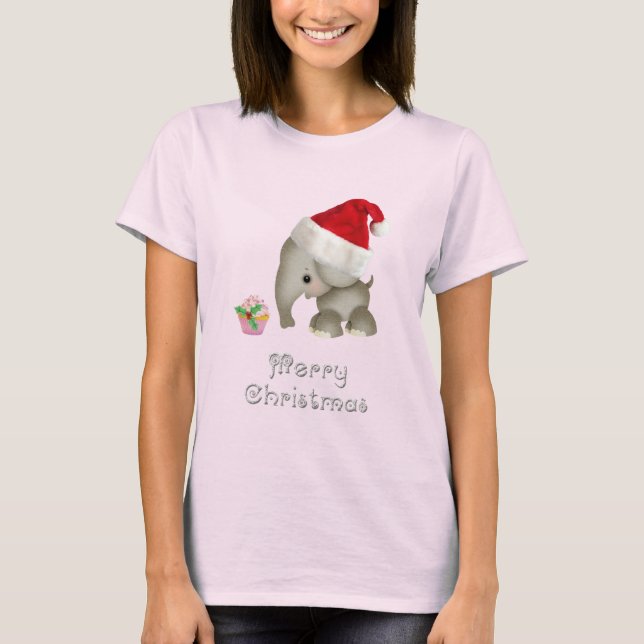T-shirt Noël mignon d'éléphant et de petit gâteau (Devant)