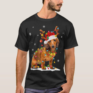 T-shirt Noël Mignonne Dashund Avec Les Lumières De Noël