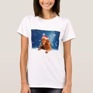 T-shirt Noël Mignonne Golden Retriever Chien Santa Hat Nei