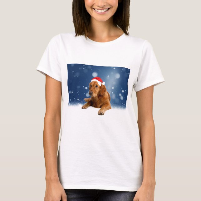 T-shirt Noël Mignonne Golden Retriever Chien Santa Hat Nei (Devant)