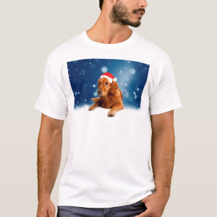 T-shirt Noël Mignonne Golden Retriever Chien Santa Hat Nei