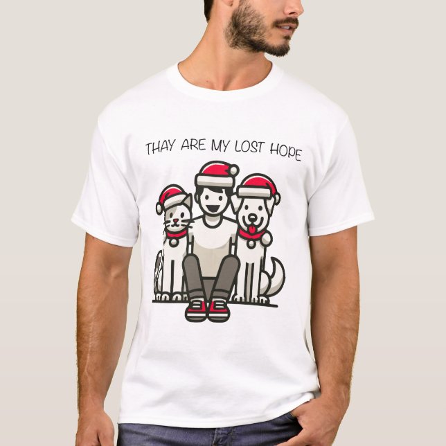 T-shirt Noël minimaliste famille d'animaux dernier espoir (Devant)