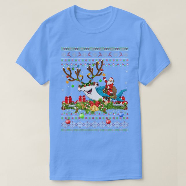 T-shirt Noël moche Noël Père Noël équitation Hammerhead re (Design devant)