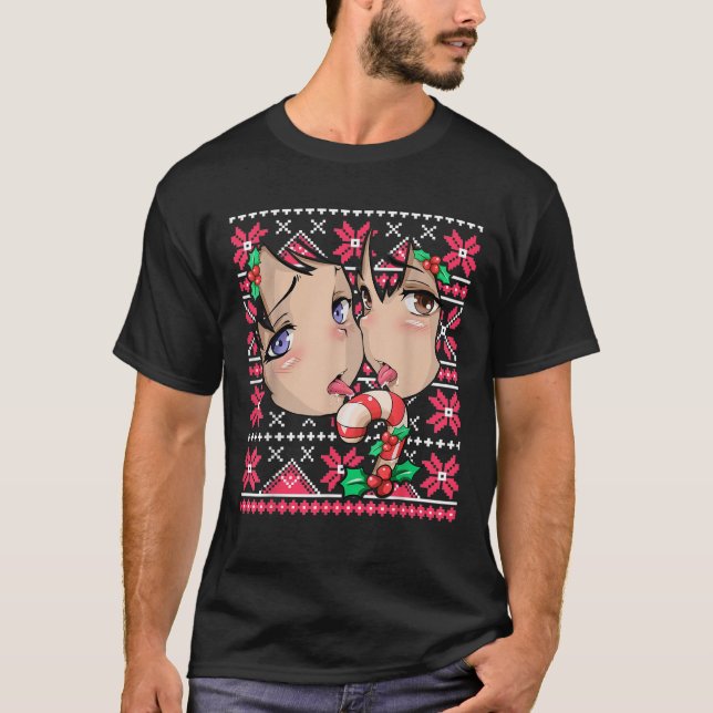 T-shirt Noël moche Otaku Ahegao Ecchi Etchi Lewd Henta (Devant)