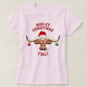 T-shirt Noël Moo-ey, Longhorn Steer