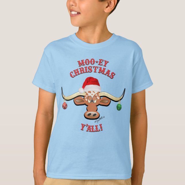 T-shirt Noël Moo-ey, Longhorn Steer (Devant)