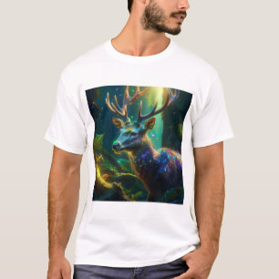 T-shirt Noël mystique – Cerf lumineux dans une forêt encha