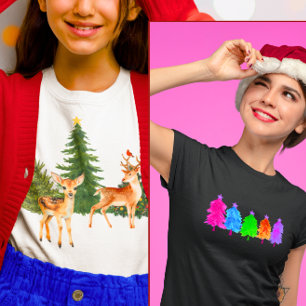T-shirt Noël Nature Reindeer Cardinals Xmas Arbres