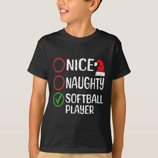 T-shirt Noël Nice Naughty Softball Player Noël L (Devant)