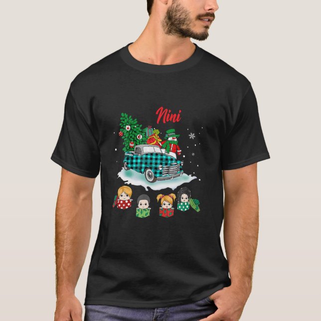 T-shirt Noël Nini Arbre de Noël Camion vert Cute Gif (Devant)