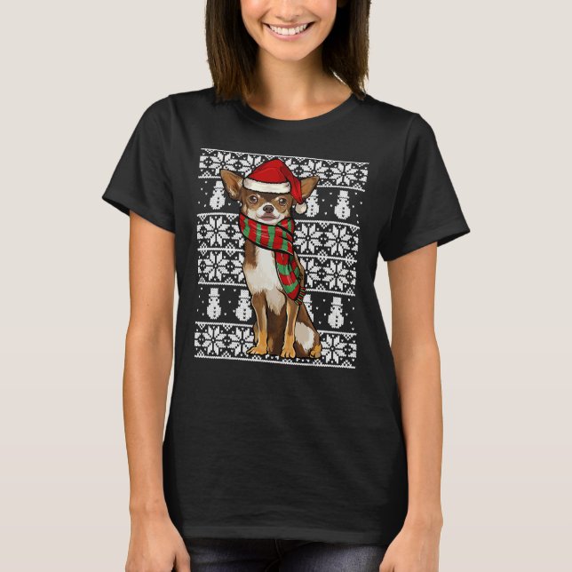 T-shirt Noël Noël Noël Noël Brown Chihuahua Ugly (Devant)