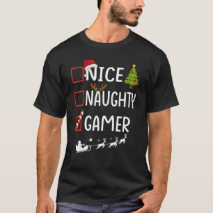 T-shirt Noël Noël Noël Noël Noël Noël Nice Naughty Gamer