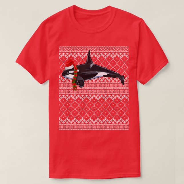 T-shirt Noël Noël Santa Hat Orca Tueur Baleine Noël laid  (Design devant)