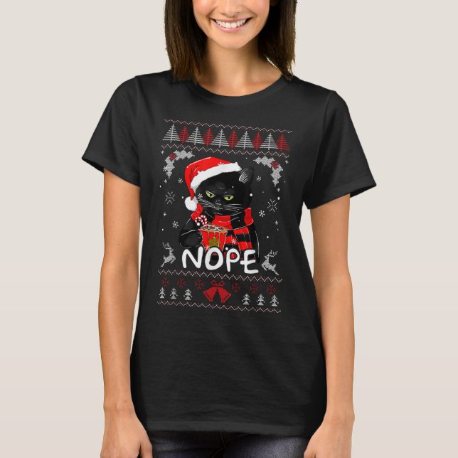 T-shirt Noël Non Pas Aujourd'Hui Drôle Chat Noir Noël (Devant)