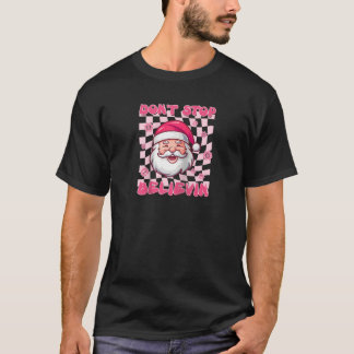 T-shirt Noël occidental Père Noël rose Noël ne s'arrête pa
