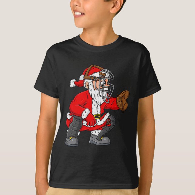 T-shirt Noël Père Noël Capteur de baseball Garçons Filles (Devant)