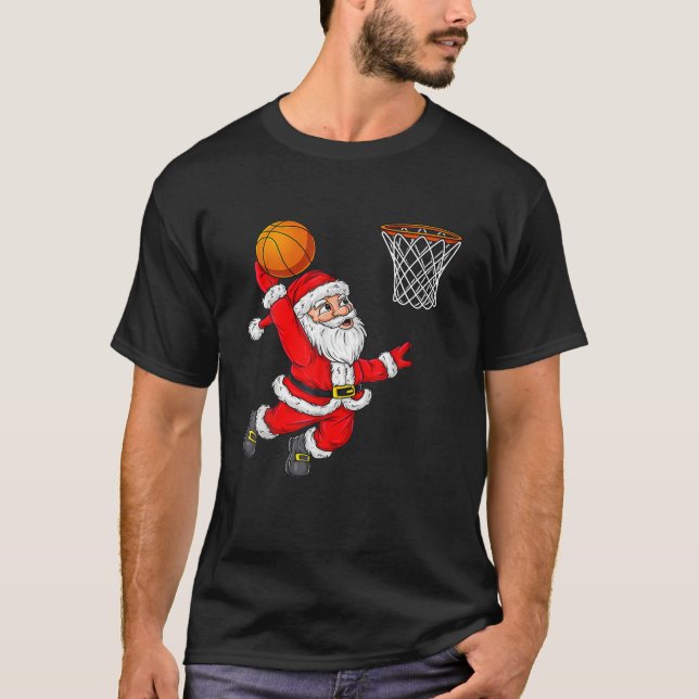 T-shirt Noël Père Noël Dunking Basketball Funny X (Devant)