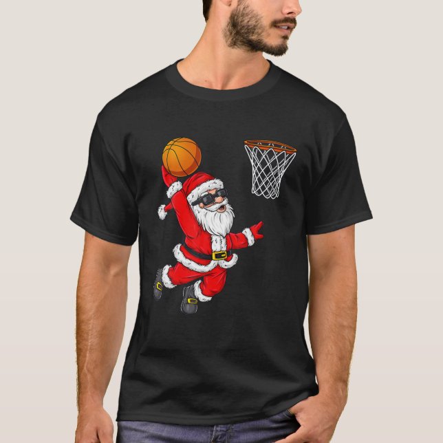 T-shirt Noël Père Noël Dunking Un Basket Garçons Ki (Devant)