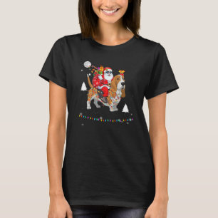 T-shirt Noël Père Noël équitation Basset Hound Lumières H