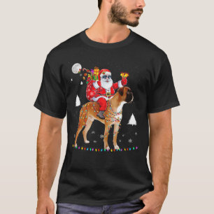 T-shirt Noël Père Noël équitation Boxer Chien Lumière Noël