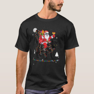 T-shirt Noël Père Noël équitation Chat Noir Lumières Noël