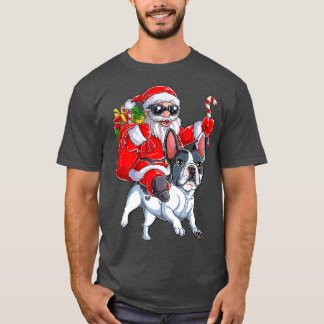 T-shirt Noël Père Noël équitation Français Chien-taureaux