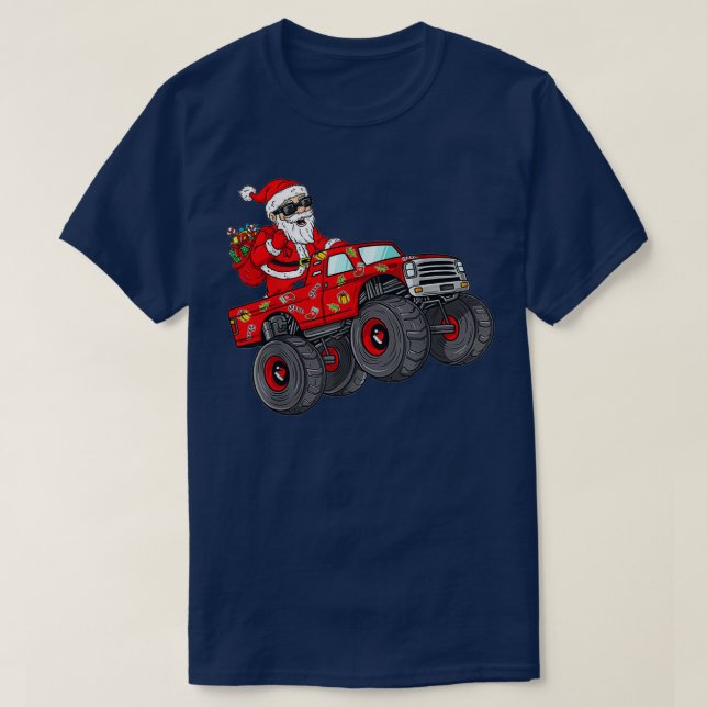 T-shirt Noël Père Noël équitation Monster Camion Garçons (Design devant)