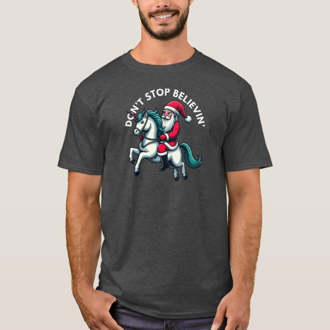 T-shirt Noël Père Noël équitation Unicorn Ne pas arrêter B (Devant)