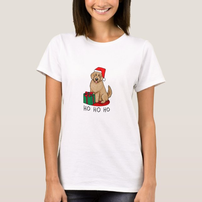 T-shirt Noël Père Noël Goldendoodle (rouge or) Chien migno (Devant)