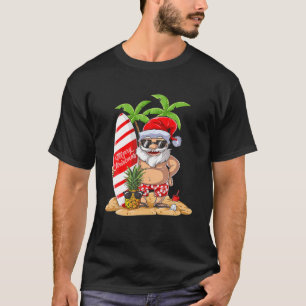 T-shirt Noël Père Noël Hawaiian Surfing T Surf d'été