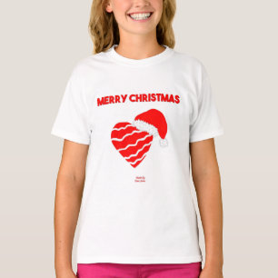 T-shirt Noël Père Noël Heart Girls White Basic T Shirt