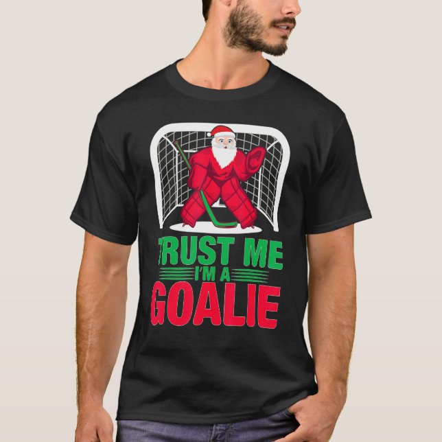 T-shirt Noël Père Noël hockey sur glace gardien de but gar (Devant)