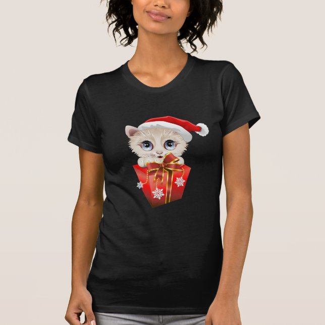 T-shirt Noël Père Noël Kitten avec cadeau (Devant)