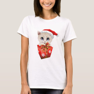 T-shirt Noël Père Noël Kitten avec cadeau