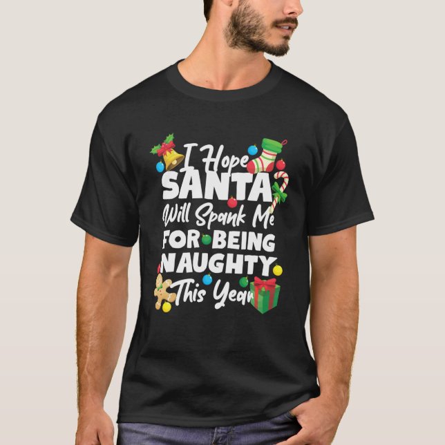 T-shirt Noël Père Noël Naughty Spank (Devant)