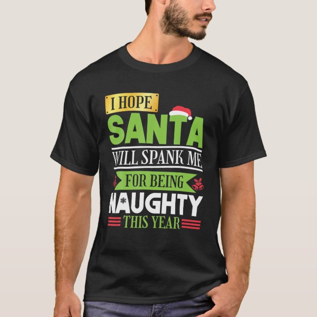 T-shirt Noël Père Noël Naughty Spank (Devant)