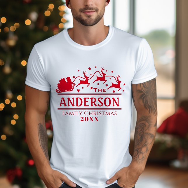 T-shirt Noël personnalisé Fête de famille (Personalized Christmas Family Name Holiday T-Shirt)