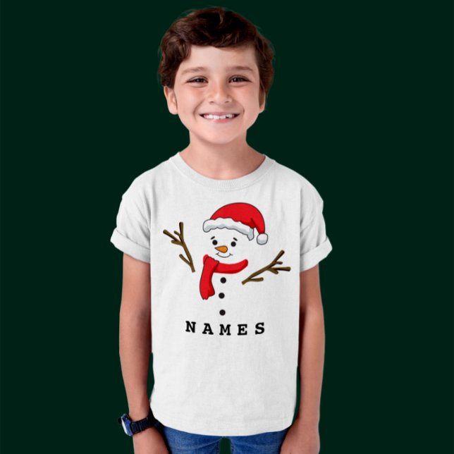 T-shirt Noël personnalisé Funny Snowman Kid Boy (Personalized Christmas Funny Snowman Kid Boy T-Shirt)