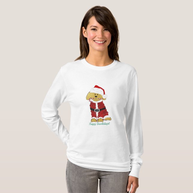 T-shirt Noël personnalisé Goldendoodle Père Noël (Devant entier)