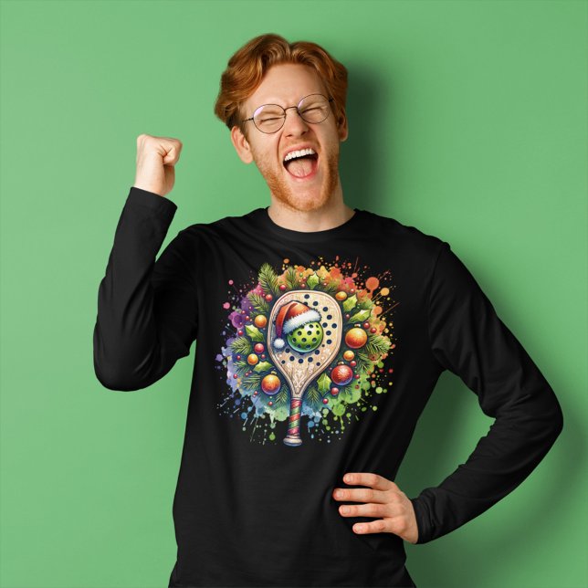 T-shirt Noël Pickleball Santa Hat Pine Holly Feuilles (Créateur téléchargé)