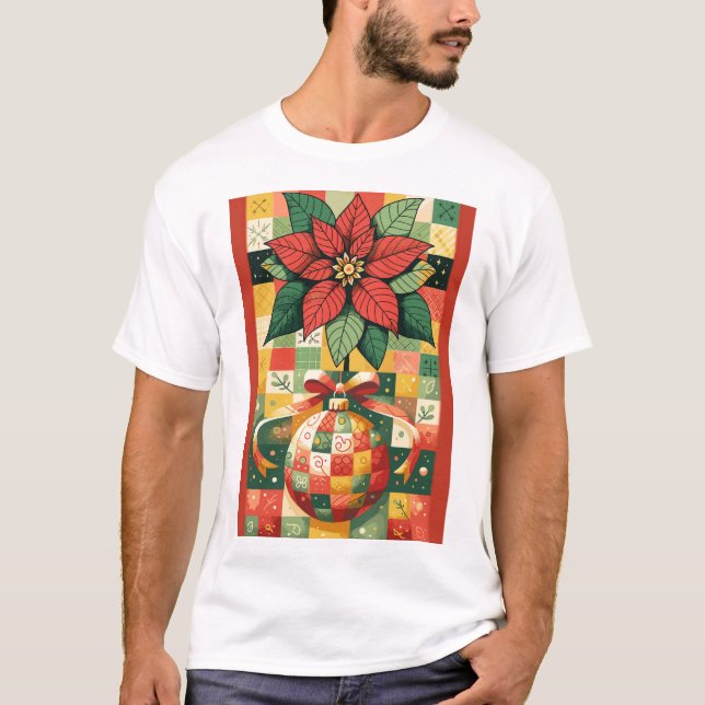 T-SHIRT NOËL POINSETTIE ET ORNEMENT (Devant)