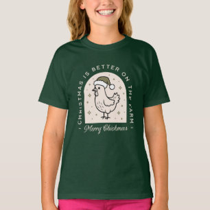 T-shirt Noël poulet ferme de campagne cottagecore vert