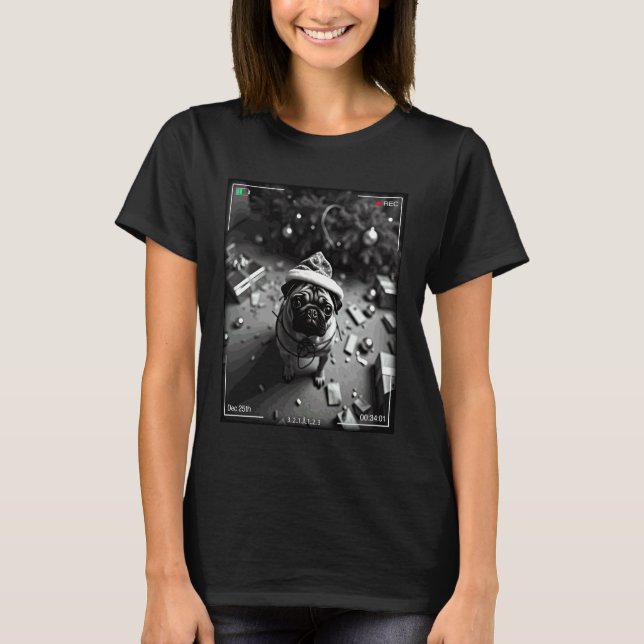 T-shirt Noël Pug Attrapé Par Caméra (Devant)