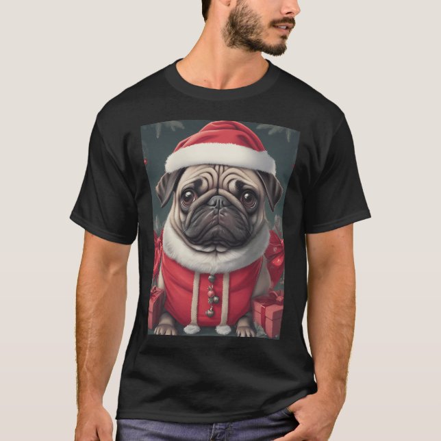 T-shirt Noël pug noir (Devant)