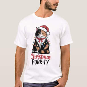 T-shirt Noël Purr-ty Chat enveloppé dans Noël Xmas